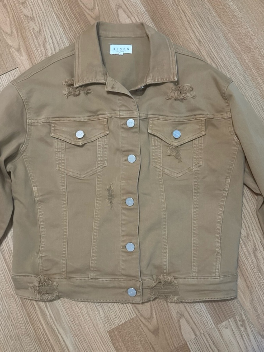 Women's Risen Tan Distressed Denim Jacket